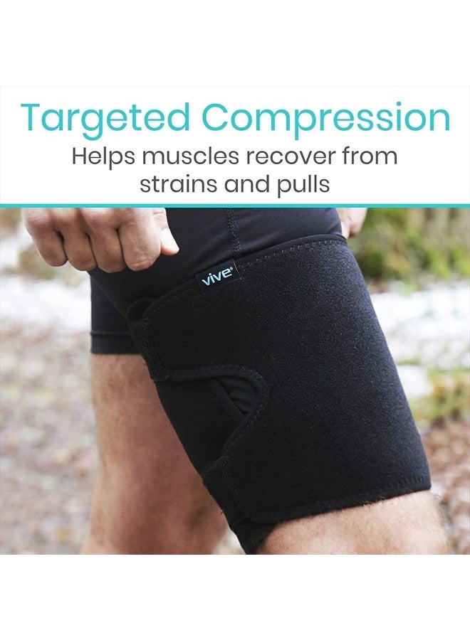 VIVE Thigh Brace - Hamstring Quad Wrap - Adjustable Compression Sleeve Support for Pulled Groin Muscle, Sprains, Quadricep, Tendinitis, Workouts, Sciatica Pain and Sports Recovery - Men, Women (Black) - Image 3