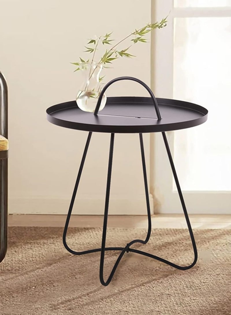 ايب اند فلو طاولة جانبية حديد عصرية وأنيقة قابلة للطي لغرفة المعيشة - اللون: أسود - الأبعاد: 47x47x52 سم - Image 2