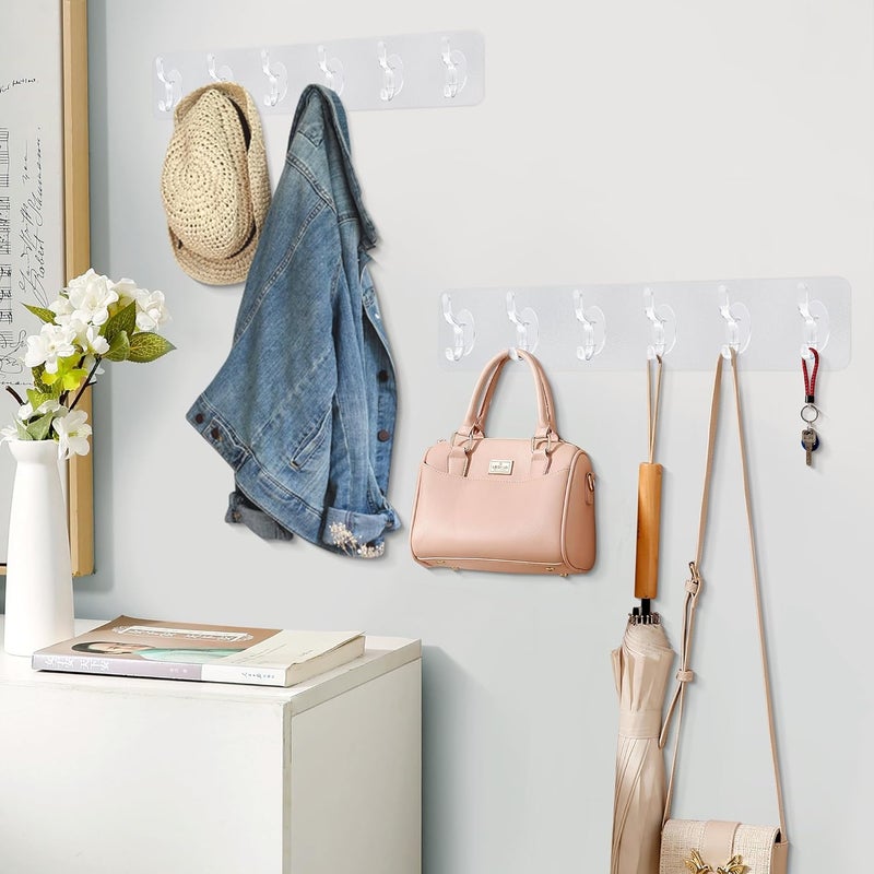 Golden bird Heavy Duty Adhesive Hooks Stick on Wall Hooks Towel Hooks Door Hooks Waterproof Stainless Steel Adhesive Towel Hooks Holders for Hanging Clothes Bathroom (6 Hook Silver, 10) - Image 2