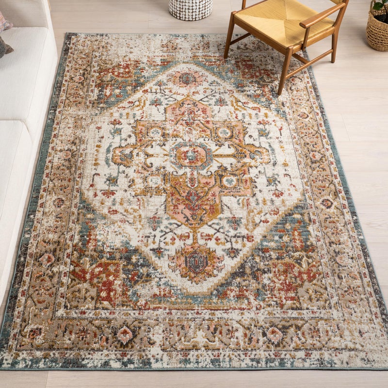 nuLOOM Performance Oriental Style Area Rug Vintage Design Durable Easy to Clean Justine Beige 8 x 10