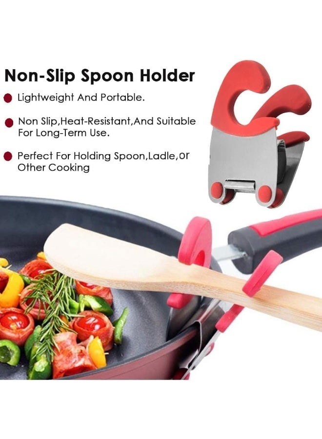 Luckam Silicone Spoon Holder for Pots, Clip-On Utensil Rest, Safe Spoon Clip Fits Pots & Pans, Kitchen Tool Organizer, Dishwasher Safe Cooking Tool for Stovetop, Fits All Pots & Pans (Red) - Image 3