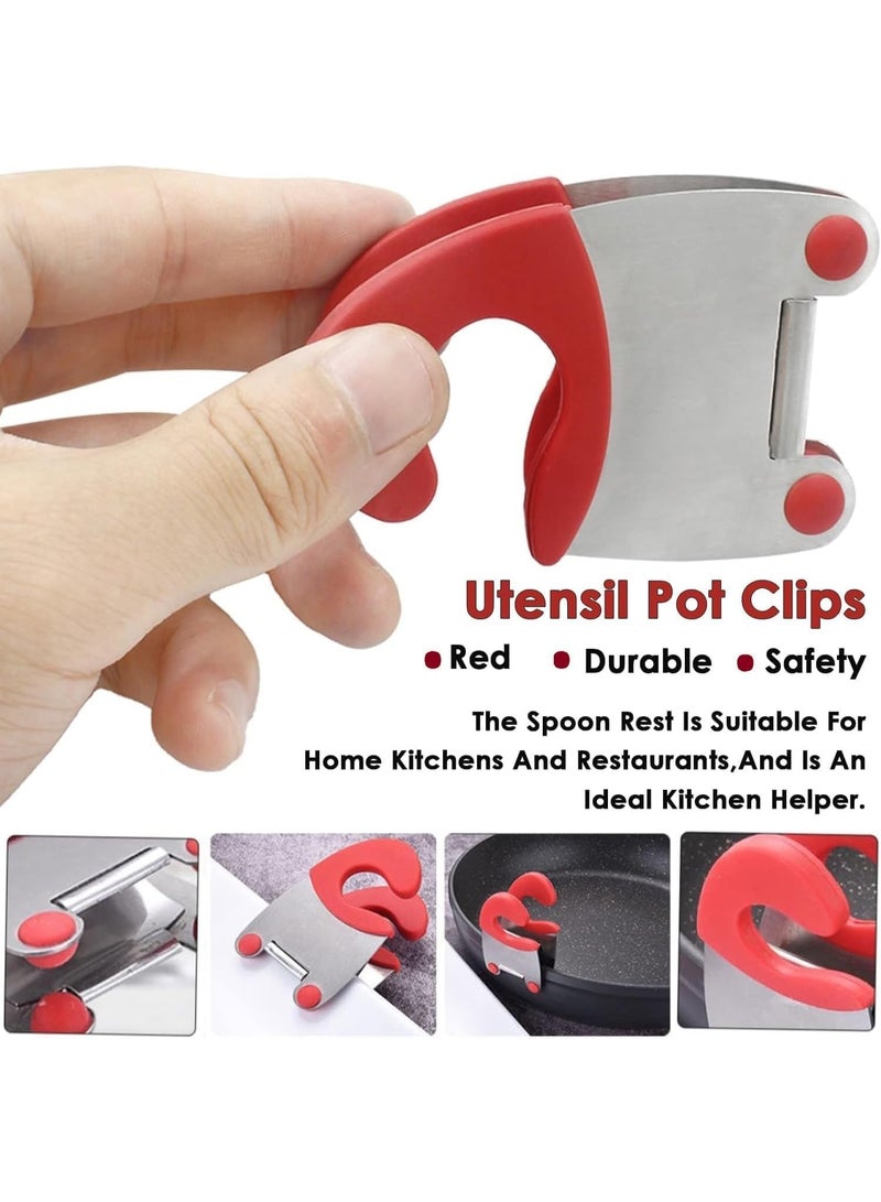 Luckam Silicone Spoon Holder for Pots, Clip-On Utensil Rest, Safe Spoon Clip Fits Pots & Pans, Kitchen Tool Organizer, Dishwasher Safe Cooking Tool for Stovetop, Fits All Pots & Pans (Red) - Image 4