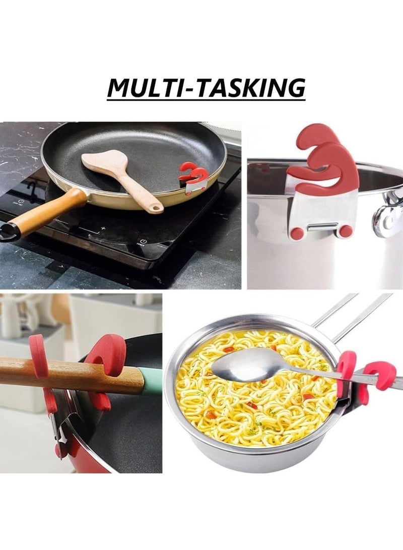 Luckam Silicone Spoon Holder for Pots, Clip-On Utensil Rest, Safe Spoon Clip Fits Pots & Pans, Kitchen Tool Organizer, Dishwasher Safe Cooking Tool for Stovetop, Fits All Pots & Pans (Red) - Image 5