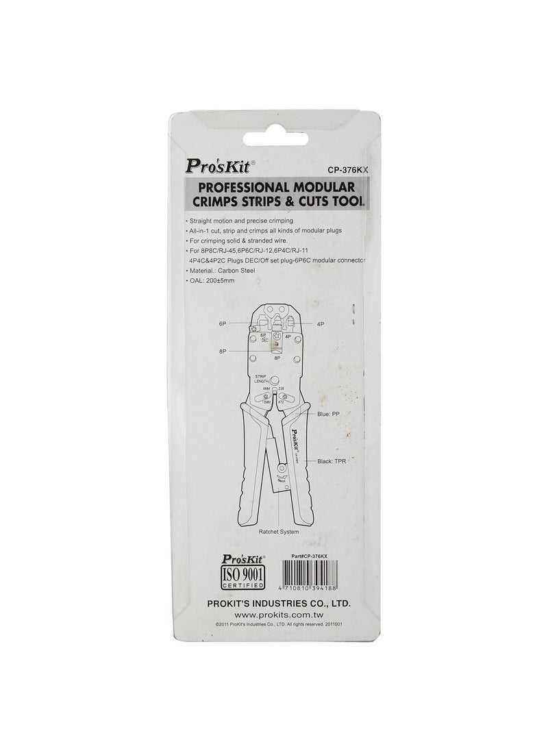 Pro'skit Proskit CP-376KX Steel Professional Modular Crimps Strips and Cuts Tool (200mm), (Blue)  - Image 2