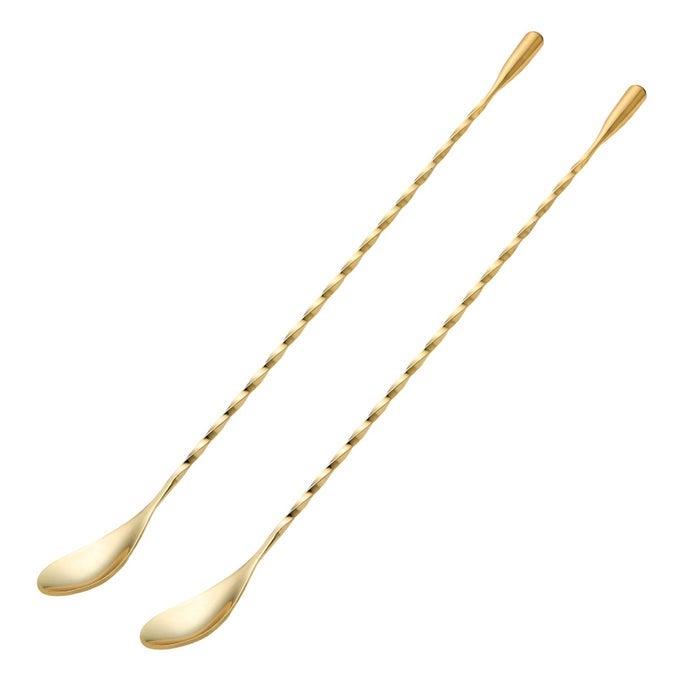2 PCS 12 INCHES BAR SPOON LONG HANDLE MIXING STIRRERS FOR DRINK STAINLESS STEEL BAR COCKTAIL SHAKER SPOON GOLD