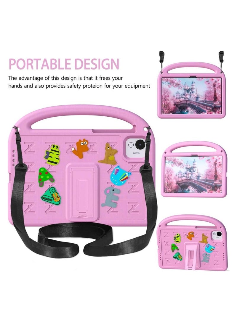 VKL Kids Case for Honor Pad X9a 11.5 inch 2025 Tablet [Kids Friendly] DIY Cute Cartoon Lightweight EVA Portable Handle Stand Shockproof Cover with Shoulder Strap (Pink) - Image 2