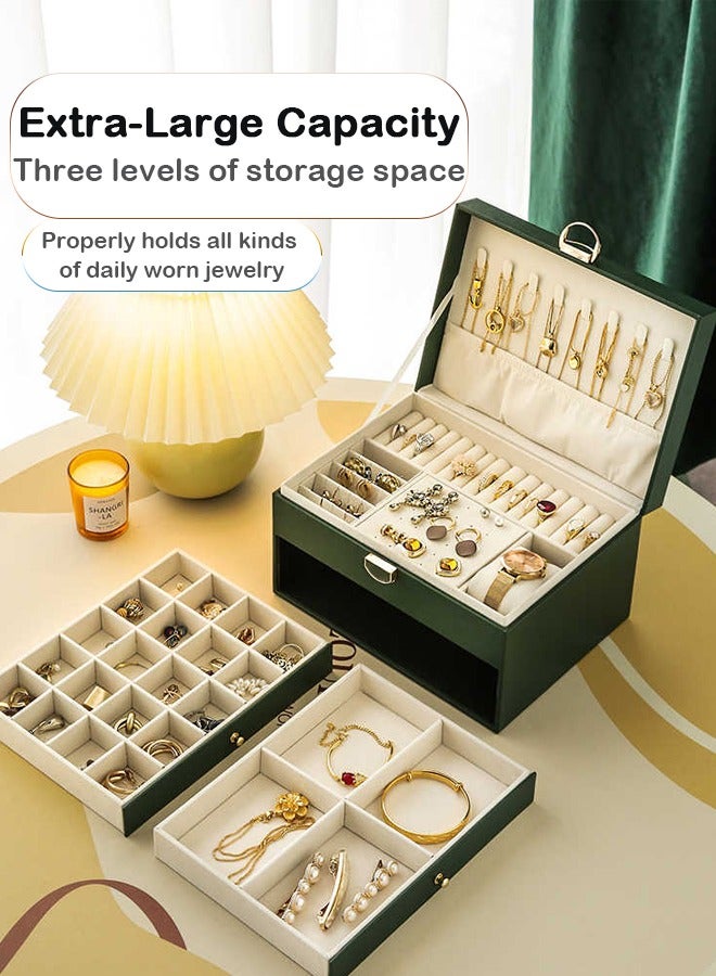 3-Layer Lockable Jewelry Organizer in Brown: Ideal for Neatly Storing Necklaces, Earrings, Bracelets and Rings(Brown) - Image 2