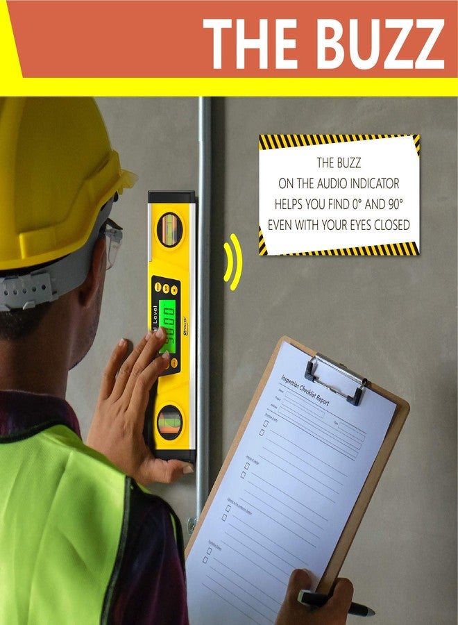 Shefio Digital Level - 10 Inch Torpedo Level And Protractor, Bright Lcd Display, Audio Indicator, Magnetic Base - Includes Batteries And Case - Image 3