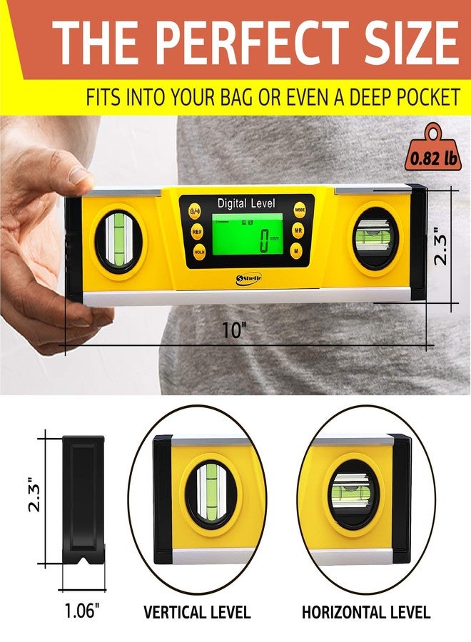 Shefio Digital Level - 10 Inch Torpedo Level And Protractor, Bright Lcd Display, Audio Indicator, Magnetic Base - Includes Batteries And Case - Image 2