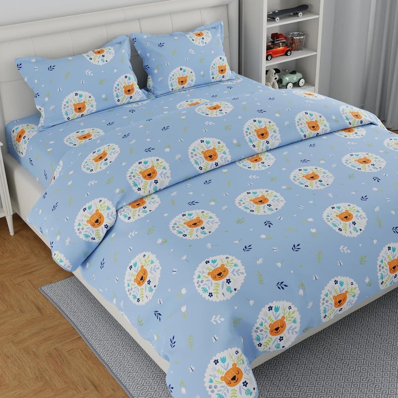 HUESLAND Huesland by Ahmedabad Cotton 210 TC Cotton Bedsheets for Double Bed King Size Kids with 2 Pillow Covers 108 x 108 inches Powder Blue White