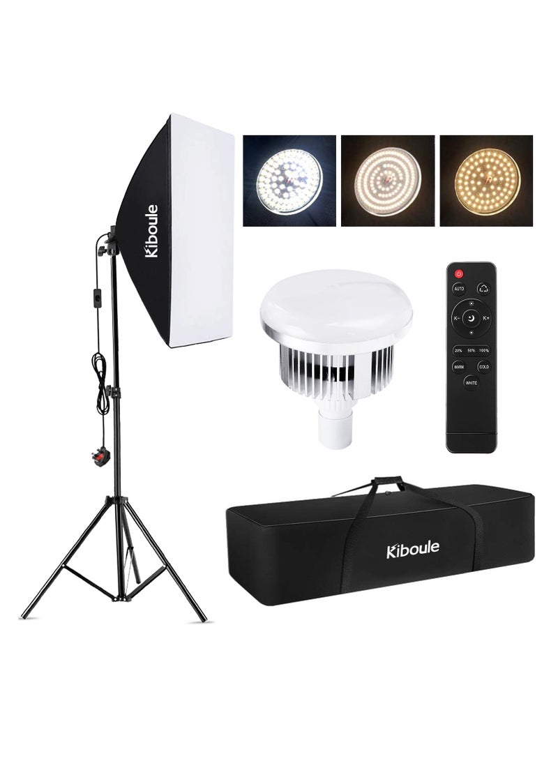 Kiboule Softbox Lighting Kit Photography Studio Light with 50cmX70cm Reflector and 3 Colors Temperature 85W Bulb with Remote Professional Photo Studio Equipment for Portrait Video - Image 1