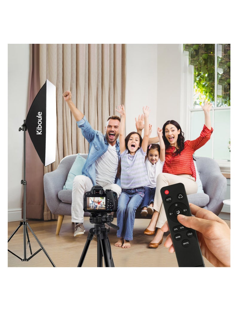 Kiboule Softbox Lighting Kit Photography Studio Light with 50cmX70cm Reflector and 3 Colors Temperature 85W Bulb with Remote Professional Photo Studio Equipment for Portrait Video - Image 2