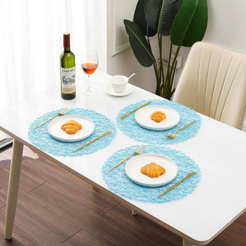IcosaMro Sky Blue Round Placemats Set of 6 for Dining Table 15 Inch Paper Woven Boho Decorative Circle Place Mat for Wedding Christmas Thanksgiving Day Holiday Dinner 15 Inch Sky Blue - Image 4