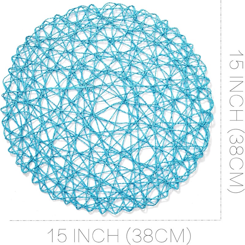 IcosaMro Sky Blue Round Placemats Set of 6 for Dining Table 15 Inch Paper Woven Boho Decorative Circle Place Mat for Wedding Christmas Thanksgiving Day Holiday Dinner 15 Inch Sky Blue - Image 5