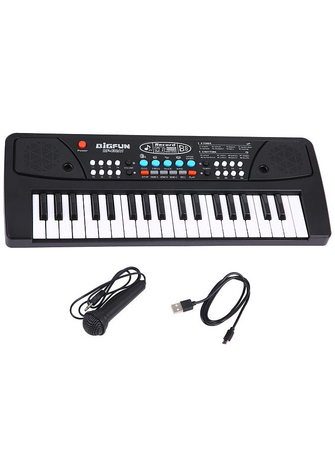BIGFUN 37 Keys USB Electronic Organ Kids Electric Piano with Microphone Black Digital Music Electronic Keyboard Built-in Stereo Speakers with 8 Tones 8 Rhythms 6 Demo Songs 4 Percussion Kids Gift Musical Instrument  - Image 3