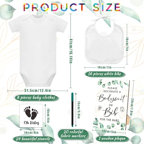 SytuHete 69 Pcs Baby Bib Bodysuit Set - Baby Shower Game Sign, Feeder Bib, Newborn Bodysuit, Fabric Marker - Image 2