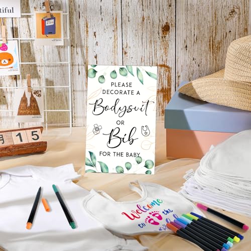 SytuHete 69 Pcs Baby Bib Bodysuit Set - Baby Shower Game Sign, Feeder Bib, Newborn Bodysuit, Fabric Marker - Image 4
