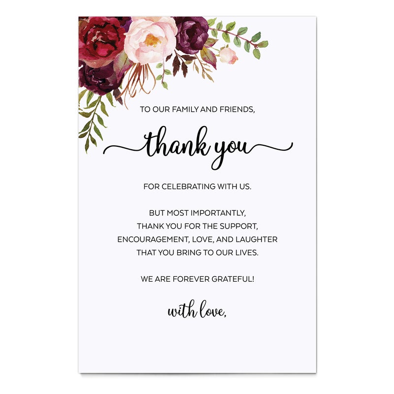 321Done Thank You Place Setting Cards Made in USA  White 4x6 Watercolor Red Roses Appreciation Notes for Wedding Party Retirement Graduation Birthday Baby Bridal Shower  Pack of 50