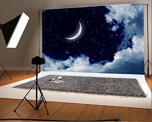 AOFOTO 6x4 قدم خلفية هلال القمر الجميل في الليل سماء مرصعة بالنجوم سحب خلفية تصوير أحلام جيدة للأطفال الرضع والأطفال والفتيات حديثي الولادة والأولاد بورتريه فني لستوديو التصوير - Image 2