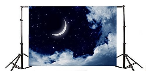 AOFOTO 6x4 قدم خلفية هلال القمر الجميل في الليل سماء مرصعة بالنجوم سحب خلفية تصوير أحلام جيدة للأطفال الرضع والأطفال والفتيات حديثي الولادة والأولاد بورتريه فني لستوديو التصوير - Image 3
