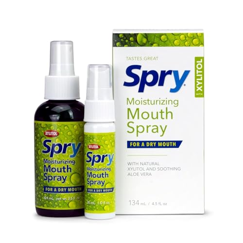 Spry Natural Xylitol Moisturizing Dry Mouth Spray Stop Bad Breath Increase Saliva Production NonGMO GlutenFree On The Go Oral Care with Spearmint Flavor 45 floz Pack of 1
