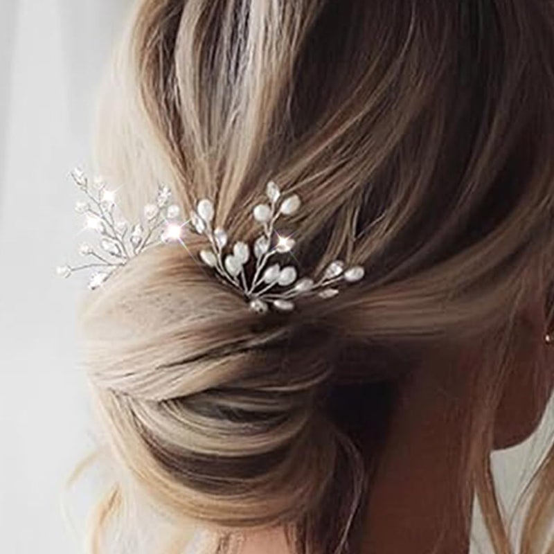 Evild Bridal Hair Pins Flower Bride Headpieces Pearls Hair Clips Crystal Wedding Hair Accessories for Brides and BridesmaidsPack of 3 Silver