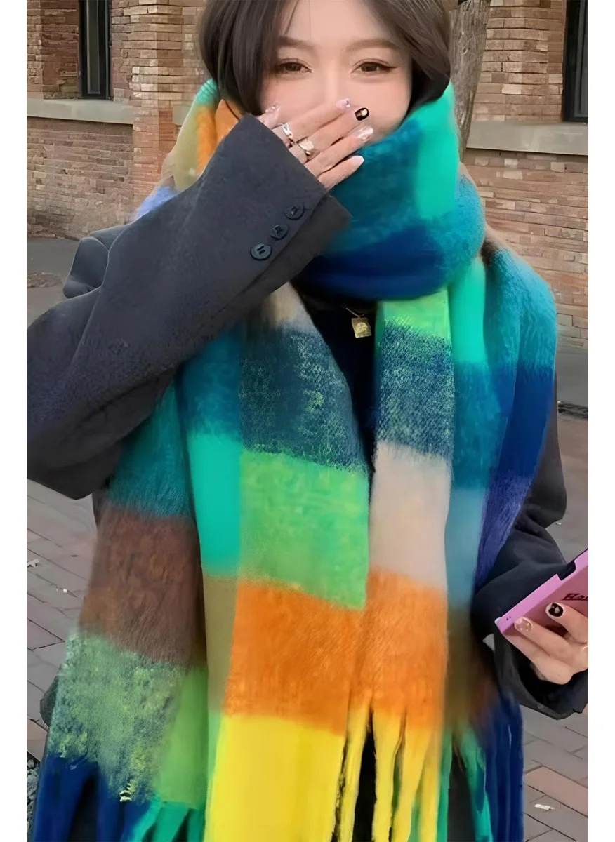 باهلس Imported Puffy Soft Texture Colorful Square Patterned Scarf Shawl Shoulder Shawl