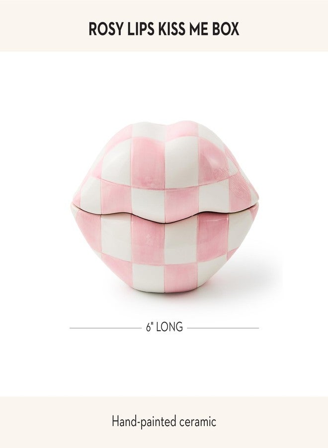 mackenzie childs MACKENZIE-CHILDS Ceramic Kiss Me Box, Decorative Storage Box for Home Use, Pink-and-White Rosy Lips - Image 4