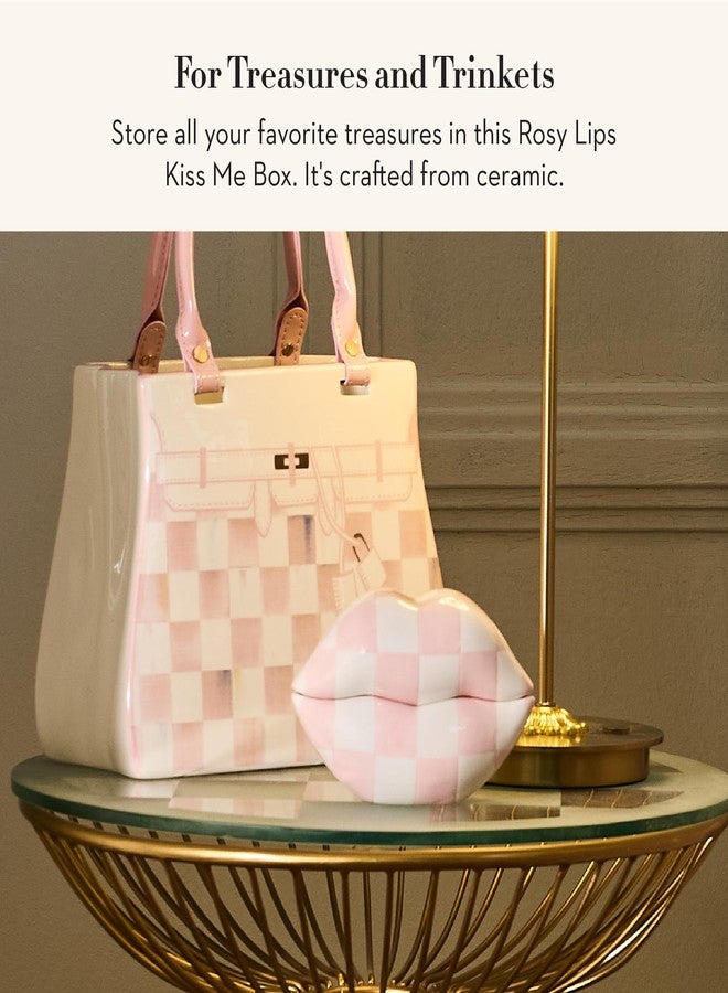 mackenzie childs MACKENZIE-CHILDS Ceramic Kiss Me Box, Decorative Storage Box for Home Use, Pink-and-White Rosy Lips - Image 2