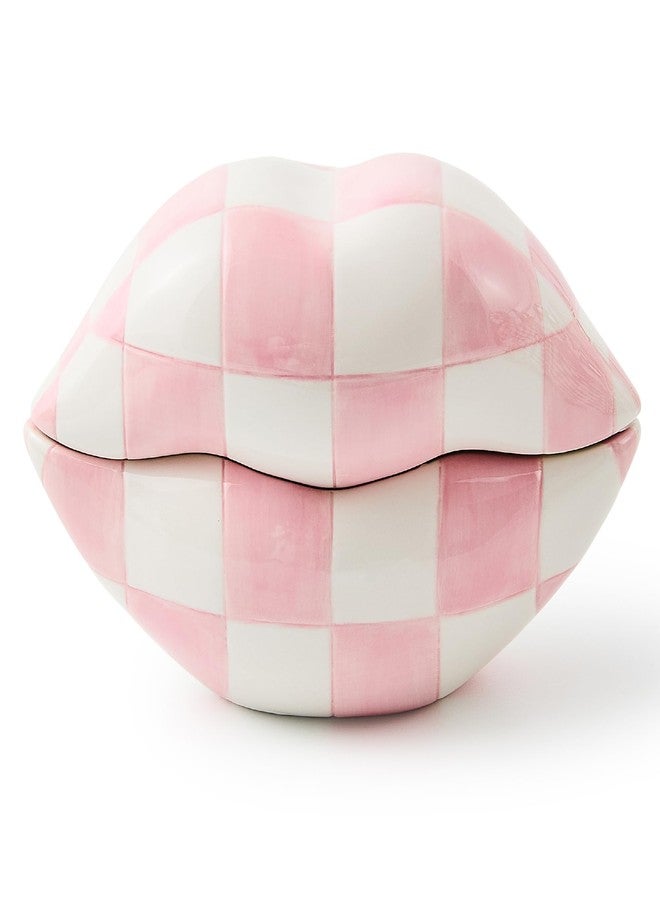 mackenzie childs MACKENZIE-CHILDS Ceramic Kiss Me Box, Decorative Storage Box for Home Use, Pink-and-White Rosy Lips - Image 1