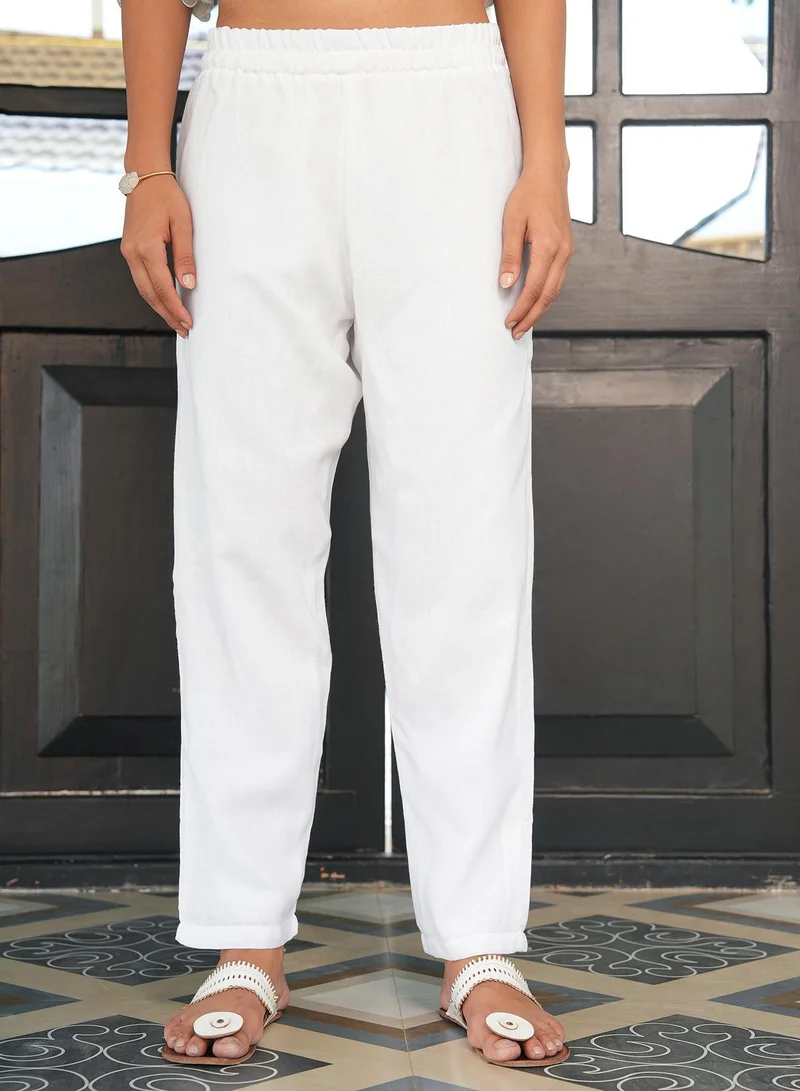 QISSA  Women's Daisy White Dahlia Imprint Kurta Set for Women | Best Price UAE