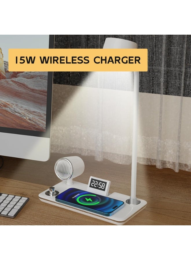 Desk Lamp with Wireless Charging, Dimmable LED, Bluetooth Speaker & Alarm Clock, Touch Control - Image 5