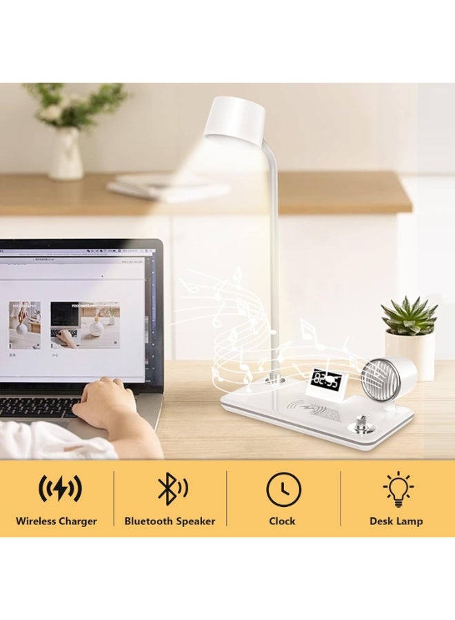 Desk Lamp with Wireless Charging, Dimmable LED, Bluetooth Speaker & Alarm Clock, Touch Control - Image 3