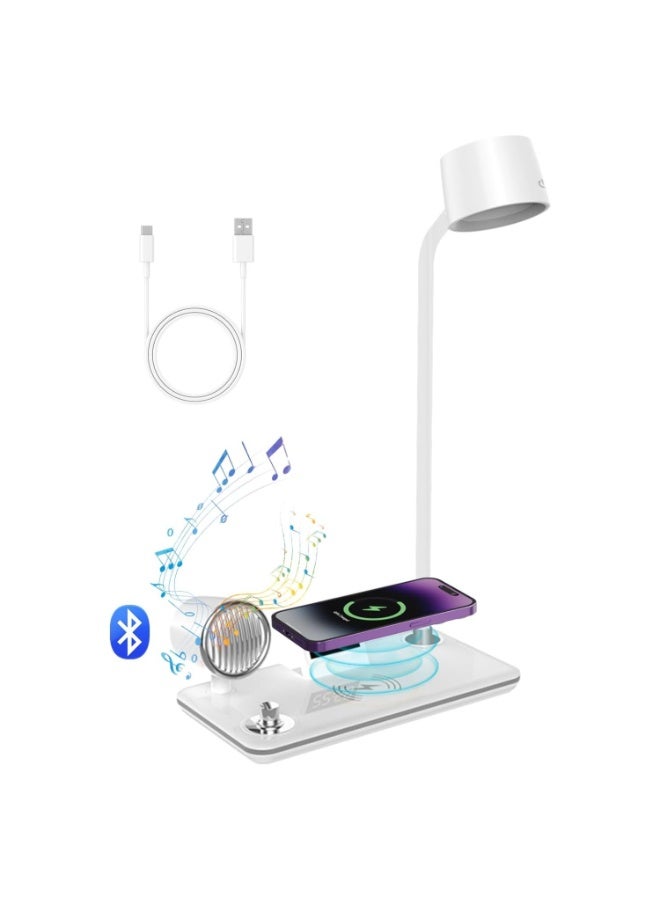 Desk Lamp with Wireless Charging, Dimmable LED, Bluetooth Speaker & Alarm Clock, Touch Control - Image 2