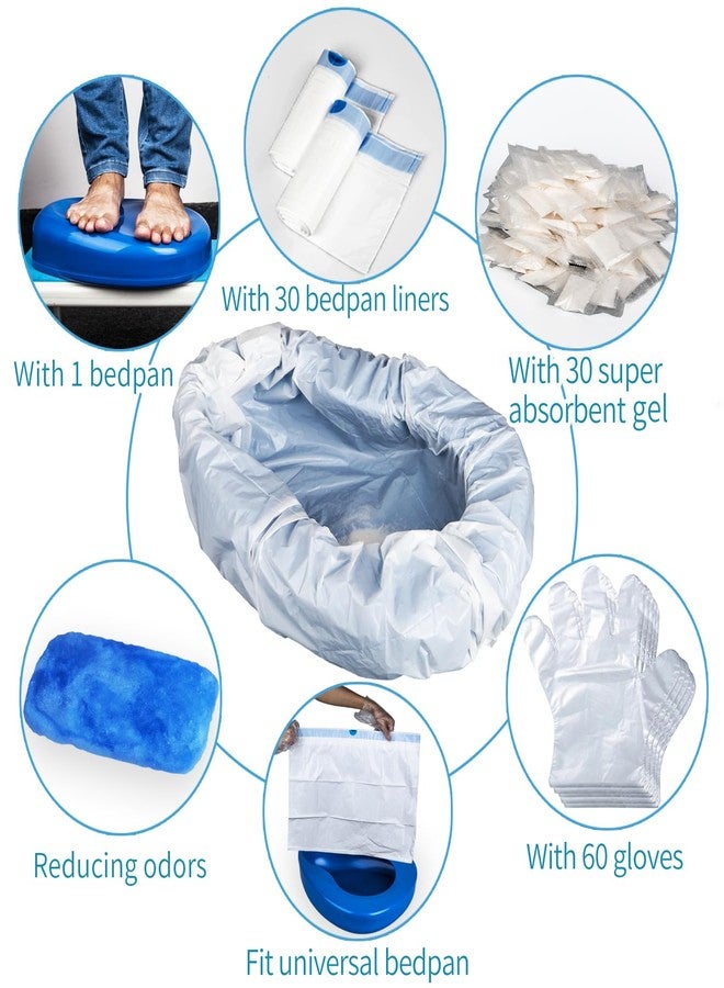Bedpan Set with 30 Absorbent Pads Gel and 30 Disposable Liners, Bed Pan for Elderly Females Women, Bedpan with Liners for Men Male - Image 3