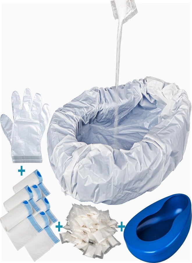 Bedpan Set with 30 Absorbent Pads Gel and 30 Disposable Liners, Bed Pan for Elderly Females Women, Bedpan with Liners for Men Male - Image 1