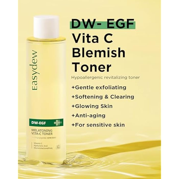 EASYDEW DW-EGF Peptide M Vita-C Toner – Revitalizing Exfoliating Hydrating Toner for Sensitive Skin with Glutathione, Vitamin C, Niacinamide and PHA - Skin Softening & Clearing Booster, 5.07 fl.oz. - Image 2