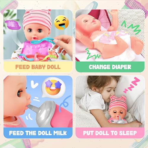 SMILESSKIDDO Baby Doll Set 14 Babydoll with Dolls Accessiores Realistic Pretend Play Doll Includes Carrier Bassinet Bed Feeding Set Doll Clothes Toddler Toys Gifts for 1 2 3 4 5 Year Old - Image 5