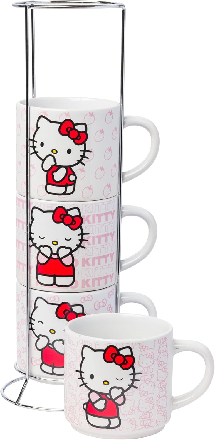 Silver Buffalo Sanrio Hello Kitty Poses 4pc Ceramic Mug Stack Set 10 Ounces - Image 1