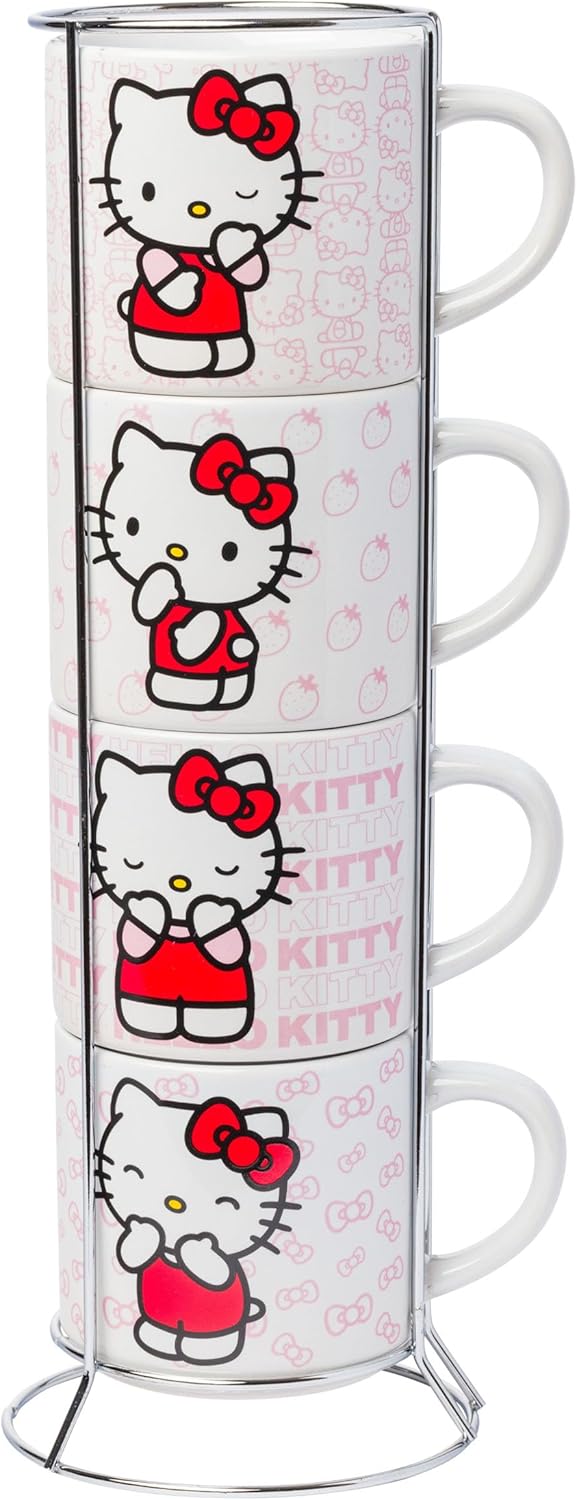 Silver Buffalo Sanrio Hello Kitty Poses 4pc Ceramic Mug Stack Set 10 Ounces - Image 2