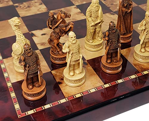 HPL Antique Ivory Brown Norse Viking Chess Set with 18 inch Cherry Color Board - Image 1