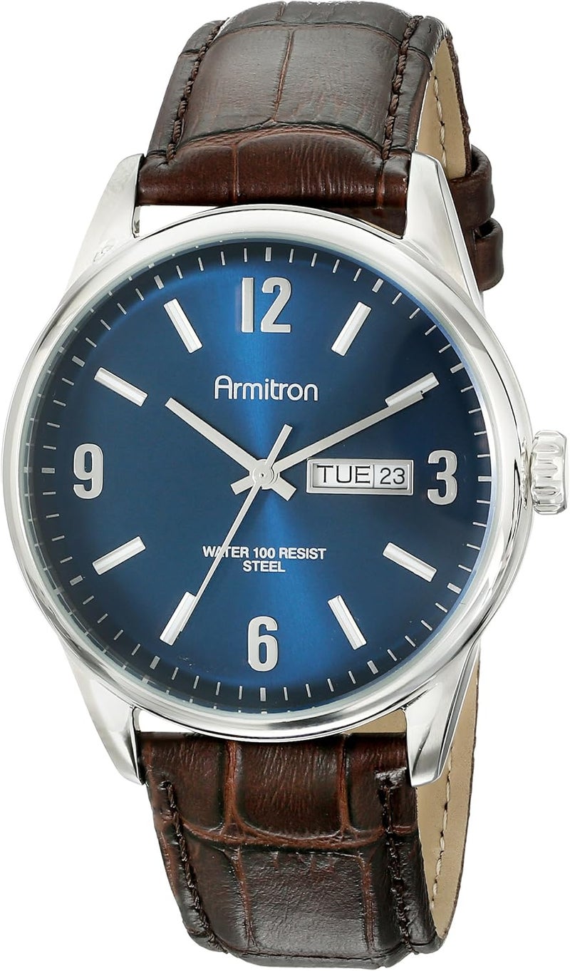 أرميترون ساعة رجالية 20/5048 بمينا وظيفة اليوم/التاريخ وحزام من الجلد بلون التمساح - Image 1