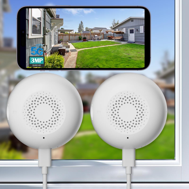 volmees 3MP Window Cameras for Home Security-2 Pack, 5G & 2.4GHz WiFi Dome Security Camera with Full Color Night Vision, Person & Motion Detection, Two-Way Audio, Alexa, 24/7 Recording, Easy Install - Image 1