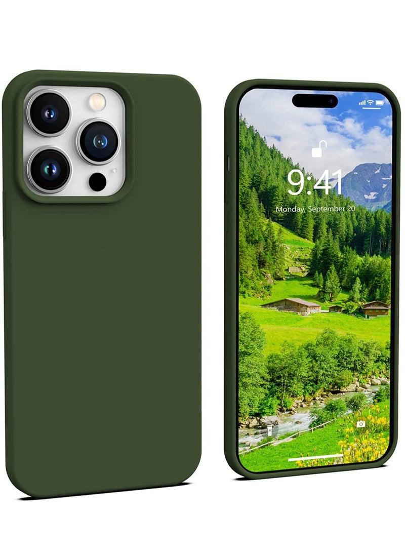 iPhone 14 Pro Max Case Dark Green, Thin Liquid Silicone Shockproof Phone Case Cover, Deep Forest Green, Gel Rubber Drop Protective 6.7" [Soft Anti-Scratch Microfiber Lining] 14PM-Dark Green