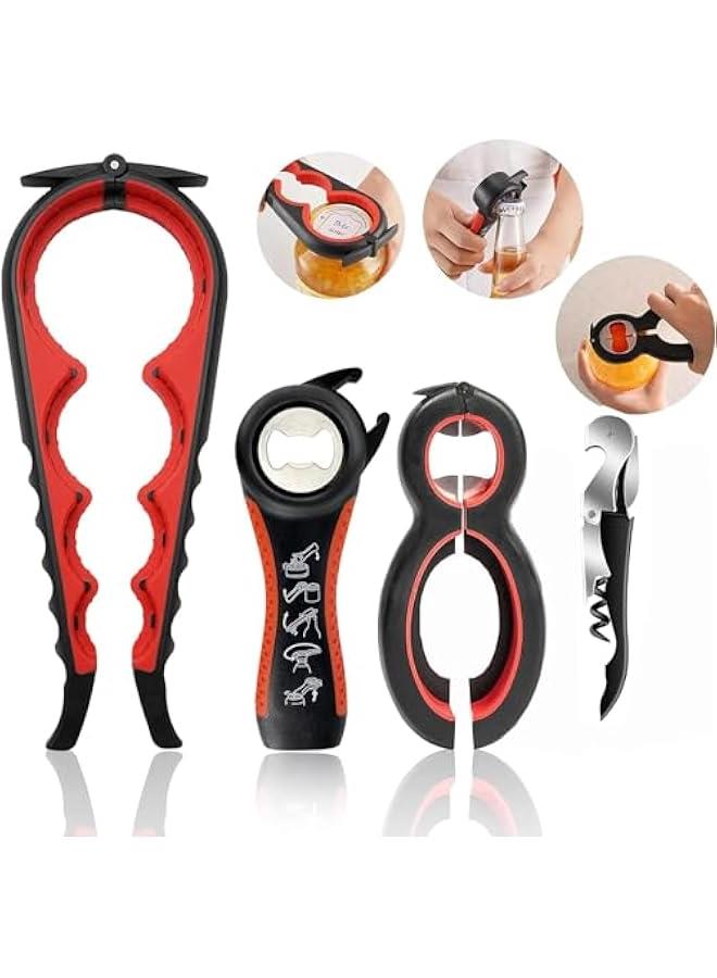 هوكور Zuelnote Jar Opener for Weak Hands, Seniors with Arthritis, Multi Function Bottle Opener Lid Opener For Arthritic Hands with Non Slip Rubber Jar opener Gripper Pad and Corkscrew Wine Opener (black) - Image 1