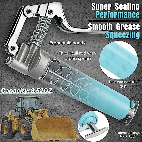 SHALL Mini Grease Gun, Small Grease Gun Kit (3.52OZ Capacity, 3000PSI) with 2PCS 4-Jaw couplers, Sharp Nozzle, Extension Adapter, 3OZ Cartridge Grease, Reinforced PVC Glove & Zerk Fitting Cleaner - Image 3