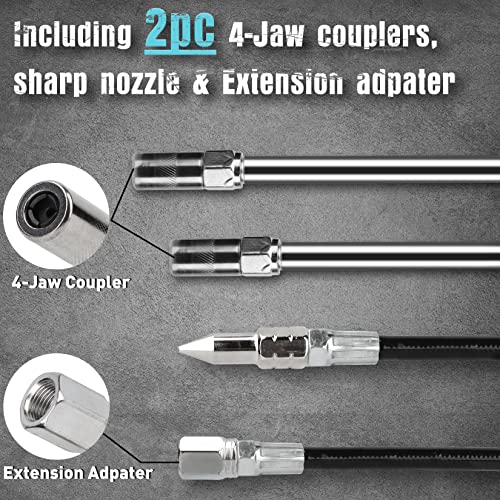 SHALL Mini Grease Gun, Small Grease Gun Kit (3.52OZ Capacity, 3000PSI) with 2PCS 4-Jaw couplers, Sharp Nozzle, Extension Adapter, 3OZ Cartridge Grease, Reinforced PVC Glove & Zerk Fitting Cleaner - Image 5