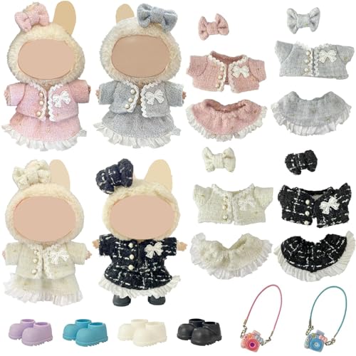 Ezcora Clothes for Doll 4 Pack Clothes for 17cm Doll Include Pairs of Shoes Perfect for Play Display Doll Outfits Accessories for Collectors No Dolls Elegant Tweed Dress - Image 1