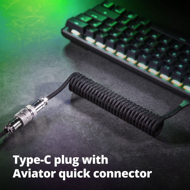 GUNMJO Pro Custom Coiled USB C Cable for Gaming Keyboard, Double-Sleeved Mechanical Keyboard Cable with Detachable Metal Aviator, 1.5M USB-C to USB-A, Classic Black Color - Image 3