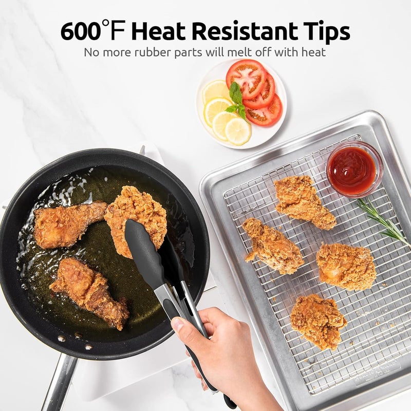 U-Taste Heat Resistant Silicone Kitchen Tongs - Black, 23cm, 315°C, Non-Stick & Locking Design - Image 3